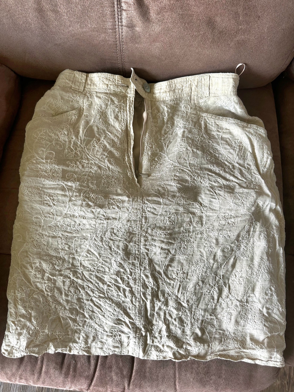 Embroidered Cream Mini Skirt - Women's Casual A-Line